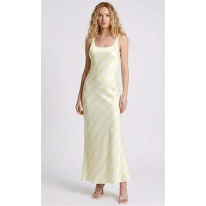 Avec Les Filles Bias Cut Striped Maxi Dress 4 NWT Yellow Satin Wedding Vacation